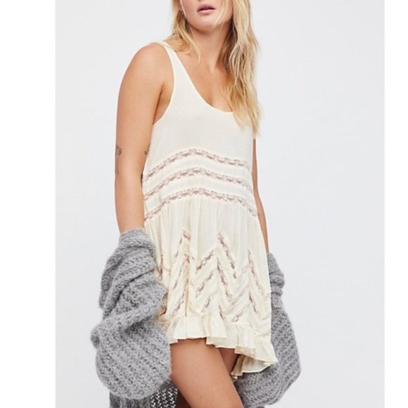 Free People  Women's White Voile And Lace Trapeze - Picture 2 of 4